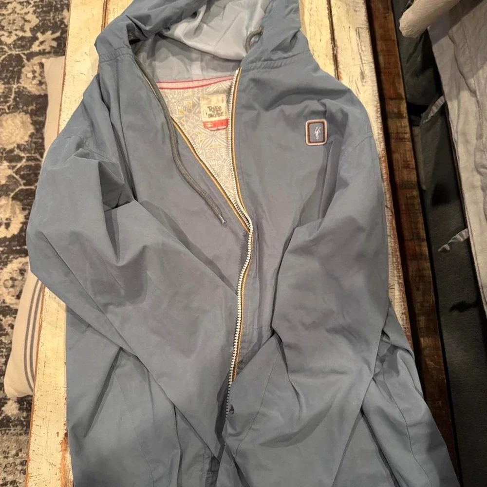 Toes on the Nose Mens Full Zip Hooded Windbreaker Jacket Blue Grey Large